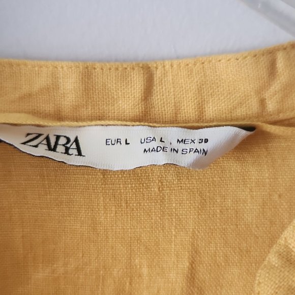 ZARA | 💯 linen shirt blouse yellow mustard sz L - Picture 5 of 6